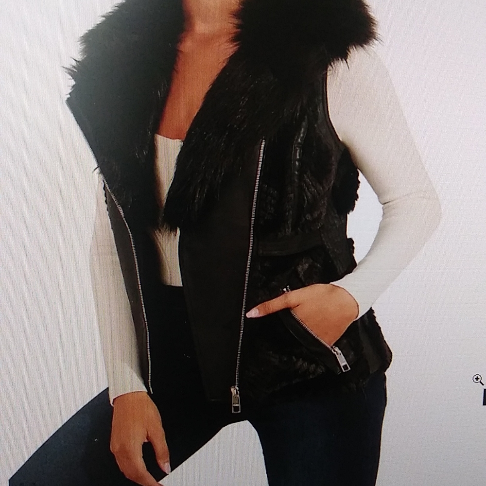 Guess Posh Faux-Fur/Leather Vest black size L
